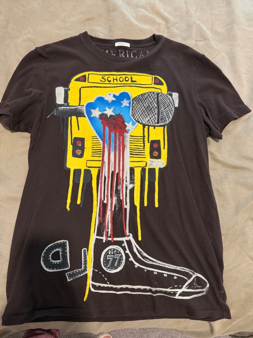 Black Graphic School Bus Heart Tee - Unbranded